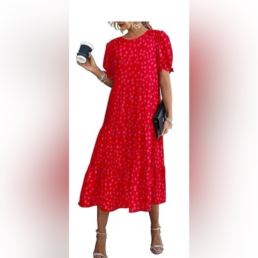Pretty Garden Elegant Red Polka Dot Maxi Dress